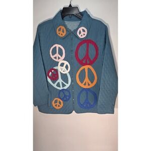 North Crest Blue Quilted‎ Jacket Women's Size 2X 18W/20W Custom Peace & Love